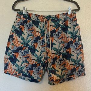 Fair Harbor Men's Floral Swim Trunks - Blue/Orange